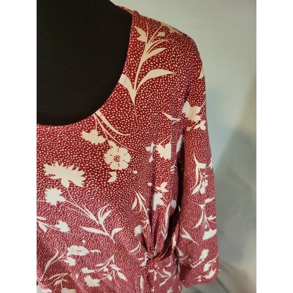 Lands End Dress Faux Wrap Midi Length Large Pink Floral Stretch Sleeveless Modal - Picture 2 of 6